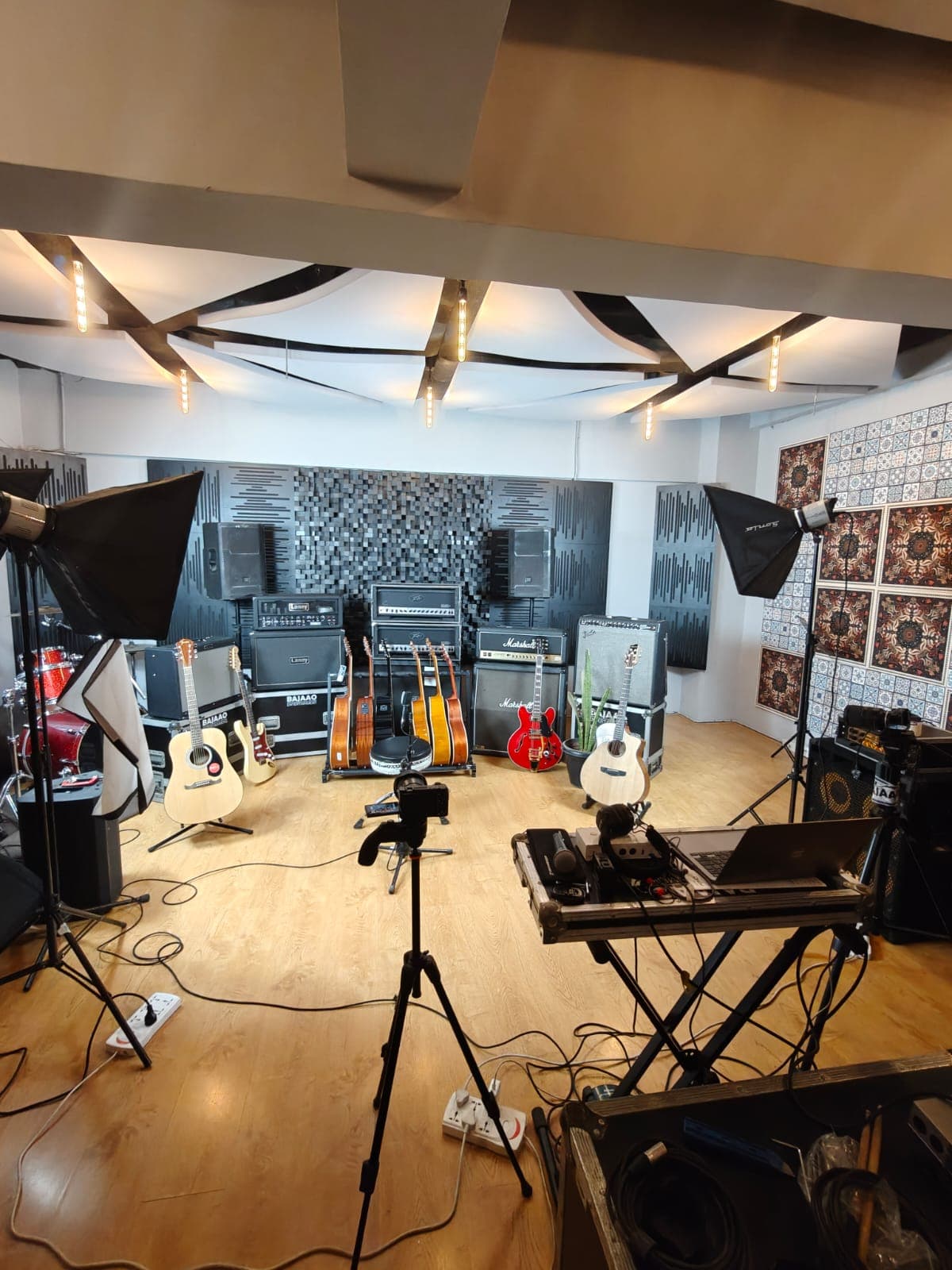 Studio setup with guitar equipment